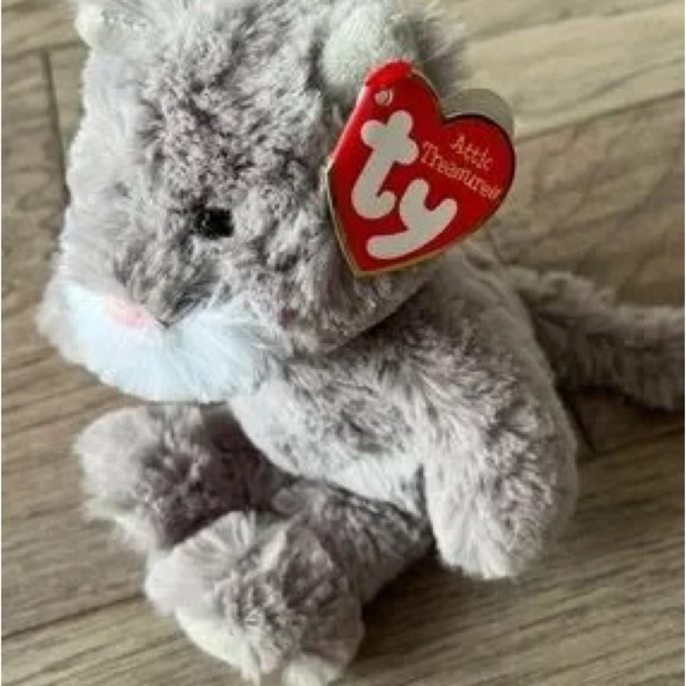 Ty Beanie Baby Gray Cat Plush with White Muzzle - Picture 2 of 3
